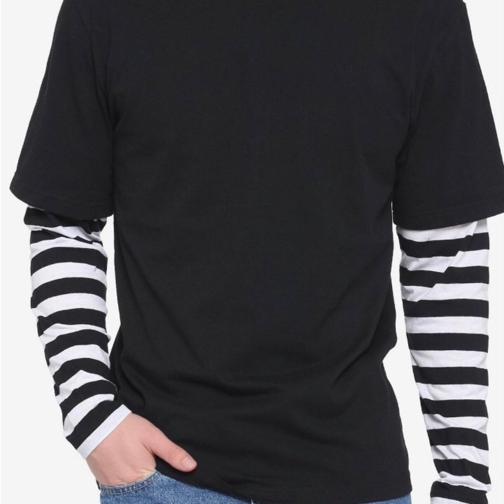 MAKE OFFER! Another Twofer! Hot Topic Black Tee with Striped Sleeves